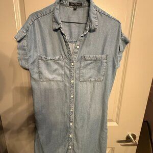 Velvet Heart Shirt Dress Women S Blue Denim Cap Sleeve Minimalist Pockets Travel